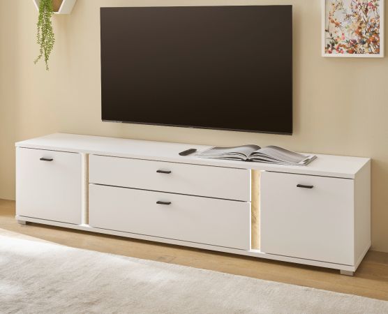 TV-Lowboard Bellport in wei� matt und Wotan Eiche TV Unterteil inklusive Frontbeleuchtung 200 cm