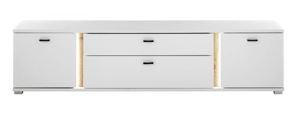 TV-Lowboard Bellport in wei� matt und Wotan Eiche TV Unterteil inklusive Frontbeleuchtung 200 cm