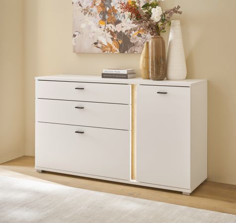 Sideboard Bellport in wei� matt und Wotan Eiche Kommode inklusive Frontbeleuchtung 150 cm