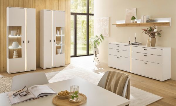 Sideboard Bellport in wei� matt und Wotan Eiche Kommode inklusive Frontbeleuchtung 200 cm