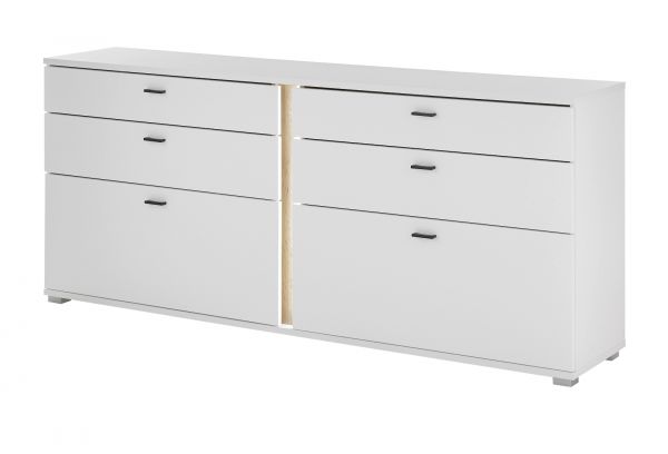 Sideboard Bellport in wei� matt und Wotan Eiche Kommode inklusive Frontbeleuchtung 200 cm