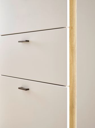Highboard Bellport in wei� matt und Wotan Eiche Kommode inklusive Frontbeleuchtung 100 x 125 cm