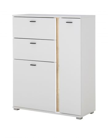 Highboard Bellport in wei� matt und Wotan Eiche Kommode inklusive Frontbeleuchtung 100 x 125 cm