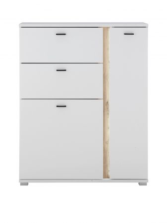 Highboard Bellport in wei� matt und Wotan Eiche Kommode inklusive Frontbeleuchtung 100 x 125 cm