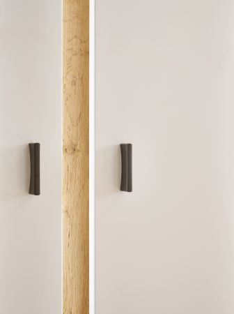 Wohnwand Bellport in wei� matt und Wotan Eiche Wohnkombination inklusive Frontbeleuchtung 290 cm