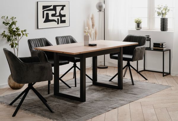 Esstisch Malta in Artisan Eiche und Anthrazit im Industrial Look 120 / 160 x 80 cm ausziehbar