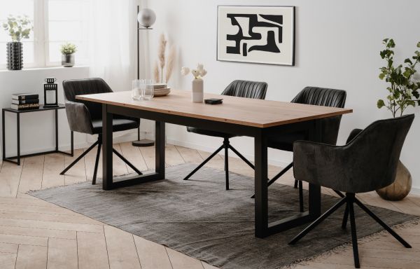 Esstisch Malta in Artisan Eiche und Anthrazit im Industrial Look 200 / 240 x 90 cm ausziehbar