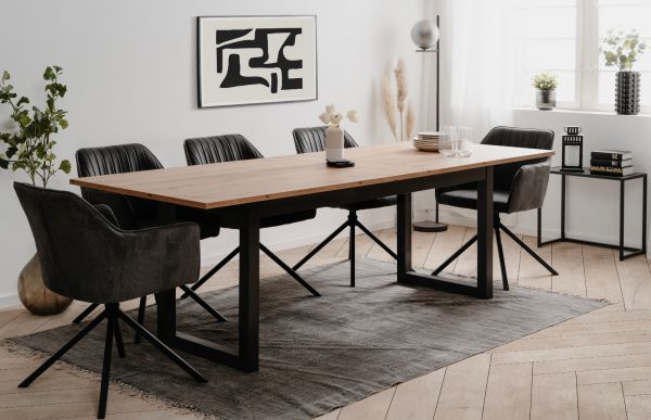 Esstisch Malta in Artisan Eiche und Anthrazit im Industrial Look 200 / 240 x 90 cm ausziehbar