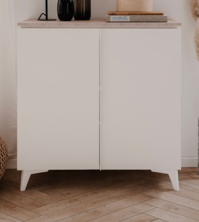 Kommode Visby in wei� und Sandstein Wohn- und Esszimmer Sideboard 88 x 92 cm
