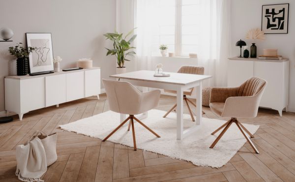 Kommode Visby in wei� und Sandstein Wohn- und Esszimmer Sideboard 88 x 92 cm
