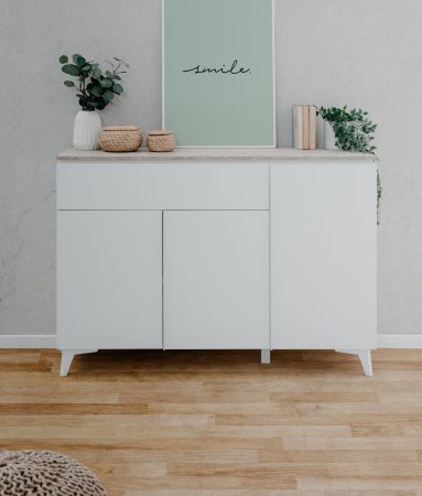Sideboard Visby in wei� und Sandstein Wohn- und Esszimmer Kommode 133 x 92 cm