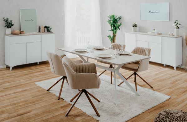 Sideboard Visby in wei� und Sandstein Wohn- und Esszimmer Kommode 133 x 92 cm