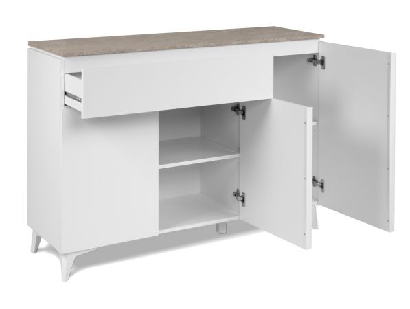 Sideboard Visby in wei� und Sandstein Wohn- und Esszimmer Kommode 133 x 92 cm