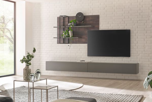 Wandpaneel Piano in Thermo Eiche und grau Wandboard 152 x 90 cm
