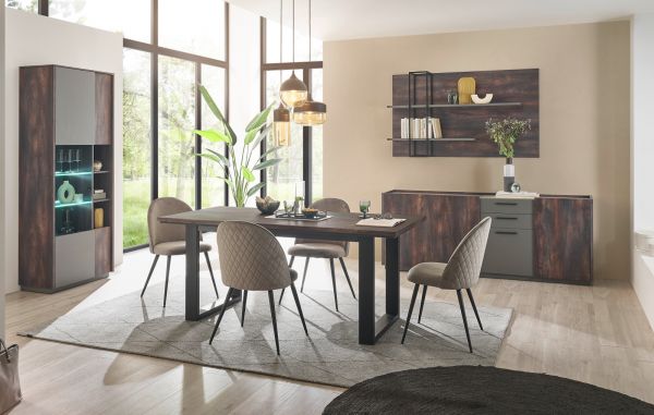 Sideboard Piano in Thermo Eiche und grau Kommode mit Soft-Close 200 x 80 cm