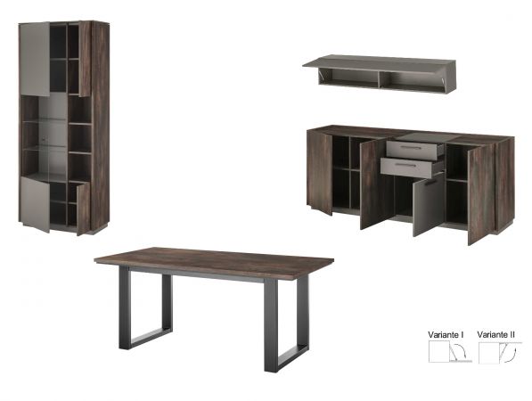 Esszimmer Set Piano in Thermo Eiche und grau Speisezimmer 4-teilig mit Soft-Close