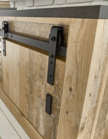 K�che Stove in Used Wood hell und anthrazit K�chenschrank Set 5-teilig 284 x 201 cm