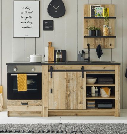 K�che Stove in Used Wood hell und anthrazit K�chenschrank Set 3-teilig 196 x 180 cm