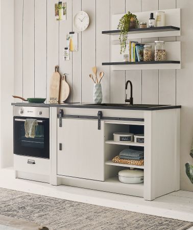 K�che Stove in wei� Pinie und anthrazit Landhaus K�chenschrank Set 4-teilig 196 x 180 cm