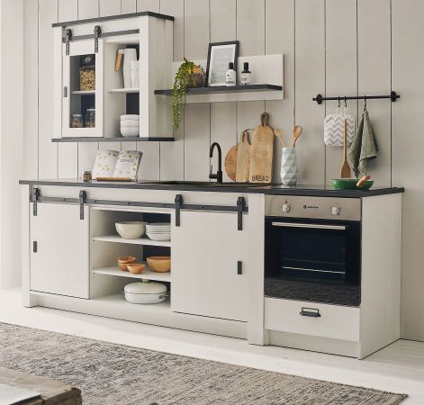 K�che Stove in wei� Pinie und anthrazit Landhaus K�chenschrank Set 4-teilig 264 x 200 cm