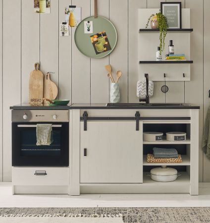 K�che Stove in wei� Pinie und anthrazit Landhaus K�chenschrank Set 3-teilig 196 x 180 cm