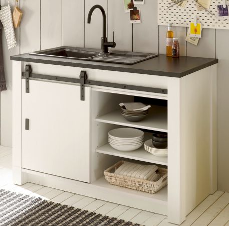 K�che Stove in wei� Pinie und anthrazit Landhaus K�chenschrank Set 3-teilig 196 x 180 cm