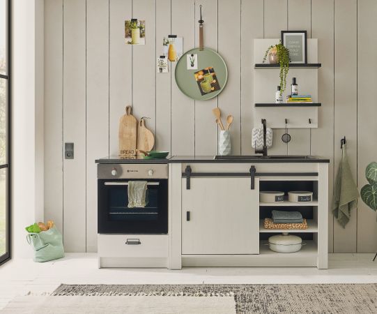 K�che Stove in wei� Pinie und anthrazit Landhaus K�chenschrank Set 3-teilig 196 x 180 cm