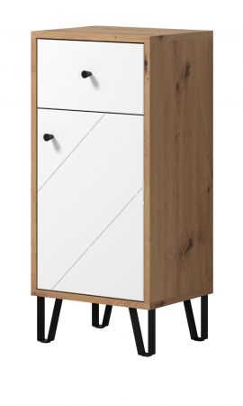 Badezimmer Kommode Linea in wei� matt Lack und Artisan Eiche Badschrank 36 x 79 cm
