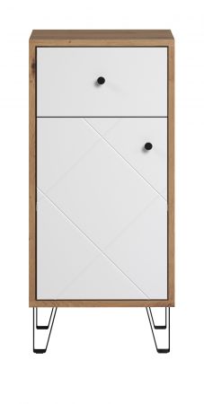 Badezimmer Kommode Linea in wei� matt Lack und Artisan Eiche Badschrank 36 x 79 cm
