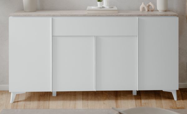 Sideboard Visby in wei� und Sandstein Wohn- und Esszimmer Kommode 177 x 92 cm