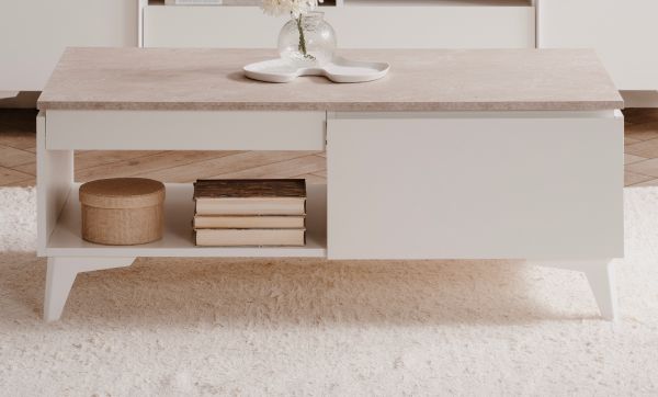 Couchtisch Visby in wei� und Sandstein Beistelltisch 100 x 55 cm