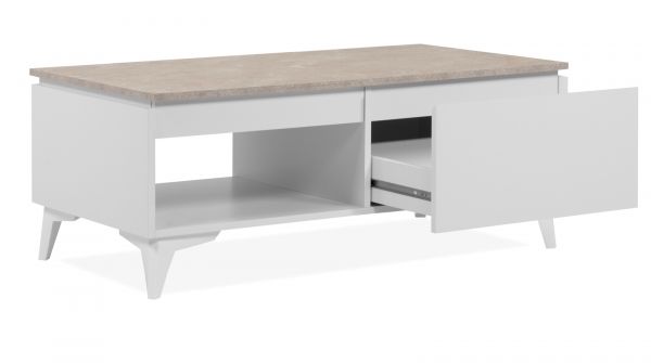 Couchtisch Visby in wei� und Sandstein Beistelltisch 100 x 55 cm