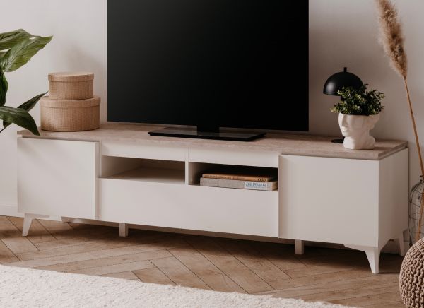 TV-Lowboard Visby in wei� und Sandstein TV Unterteil 177 cm