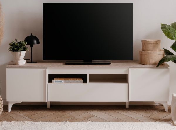 TV-Lowboard Visby in wei� und Sandstein TV Unterteil 177 cm