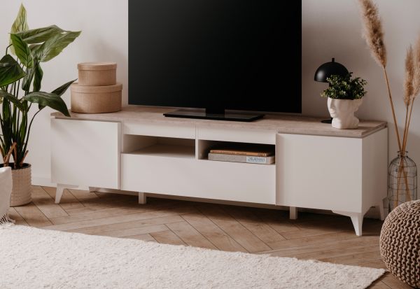 TV-Lowboard Visby in wei� und Sandstein TV Unterteil 177 cm