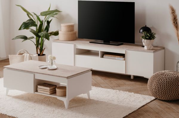 TV-Lowboard Visby in wei� und Sandstein TV Unterteil 177 cm