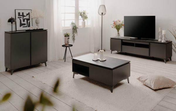 Kommode Visby in grau und Schiefer Wohn- und Esszimmer Sideboard 88 x 92 cm