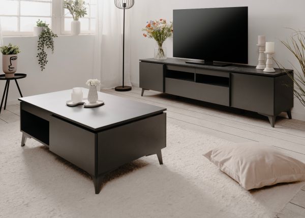 Couchtisch Visby in grau und Schiefer Beistelltisch 100 x 55 cm