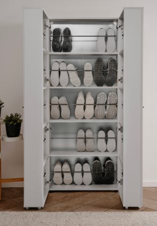Schuhschrank Logu in wei� 74 x 182 cm, aufklappbar f�r 30 Paar Schuhe