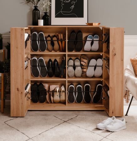 Schuhschrank Logu in Artisan Eiche 100 x 110 cm, aufklappbar f�r 24 Paar Schuhe