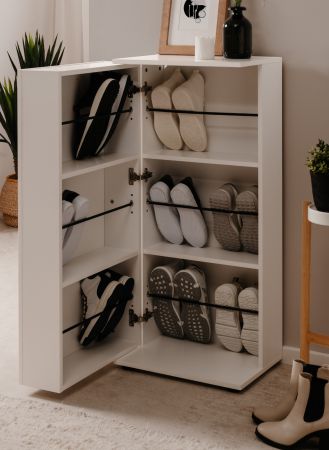 Schuhschrank Logu in wei� 50 x 110 cm, aufklappbar f�r 12 Paar Schuhe