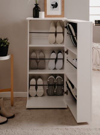 Schuhschrank Logu in wei� 50 x 110 cm, aufklappbar f�r 12 Paar Schuhe