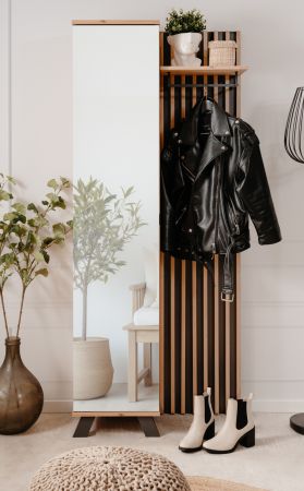 Kompaktgarderobe Madem in Artisan Eiche und Anthrazit mit 3D-Lamellen Garderobe mit Spiegel 80 x 190 cm