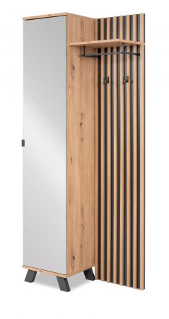 Kompaktgarderobe Madem in Artisan Eiche und Anthrazit mit 3D-Lamellen Garderobe mit Spiegel 80 x 190 cm