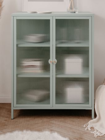 Metall Kommode Maram in mintgr�n Vitrine 80 x 102 cm