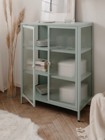 Metall Kommode Maram in mintgr�n Vitrine 80 x 102 cm