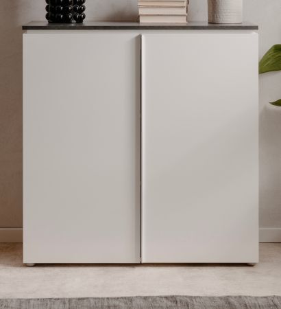 Kommode Briec in wei� Glanz und Matera grau Sideboard 89 cm