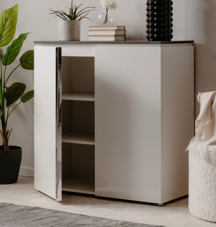 Kommode Briec in wei� Glanz und Matera grau Sideboard 89 cm