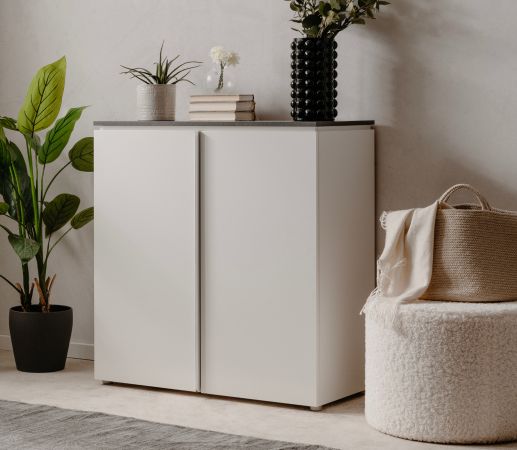 Kommode Briec in wei� Glanz und Matera grau Sideboard 89 cm