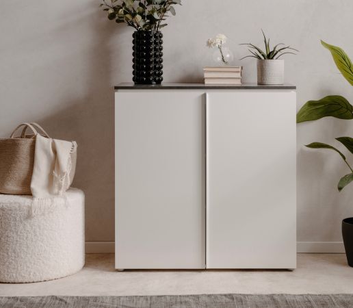 Kommode Briec in wei� Glanz und Matera grau Sideboard 89 cm